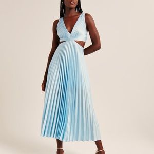 Satin Pleated Cutout Maxi Dress